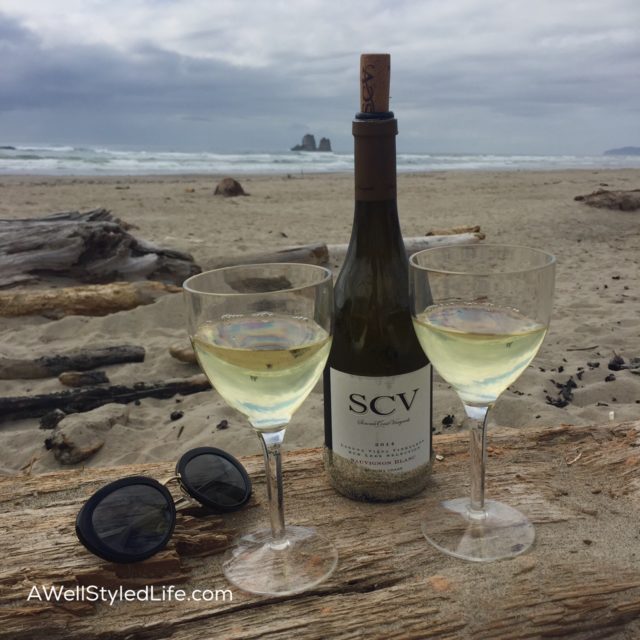 Enjoying a glass of wine on Tillamook beach, Oregon