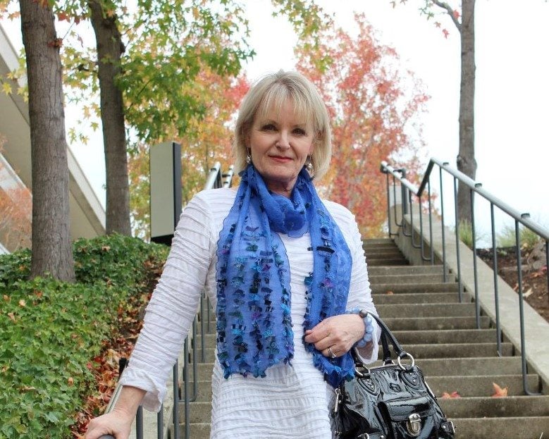 Jennifer Connolly of A Well Styled Life wearing Prezza Scarf from Artful Home
