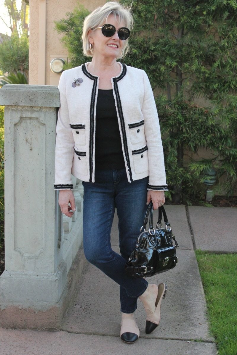 Jennifer Connolly of A Well Styled Life wearing Talbots tweed Jacket