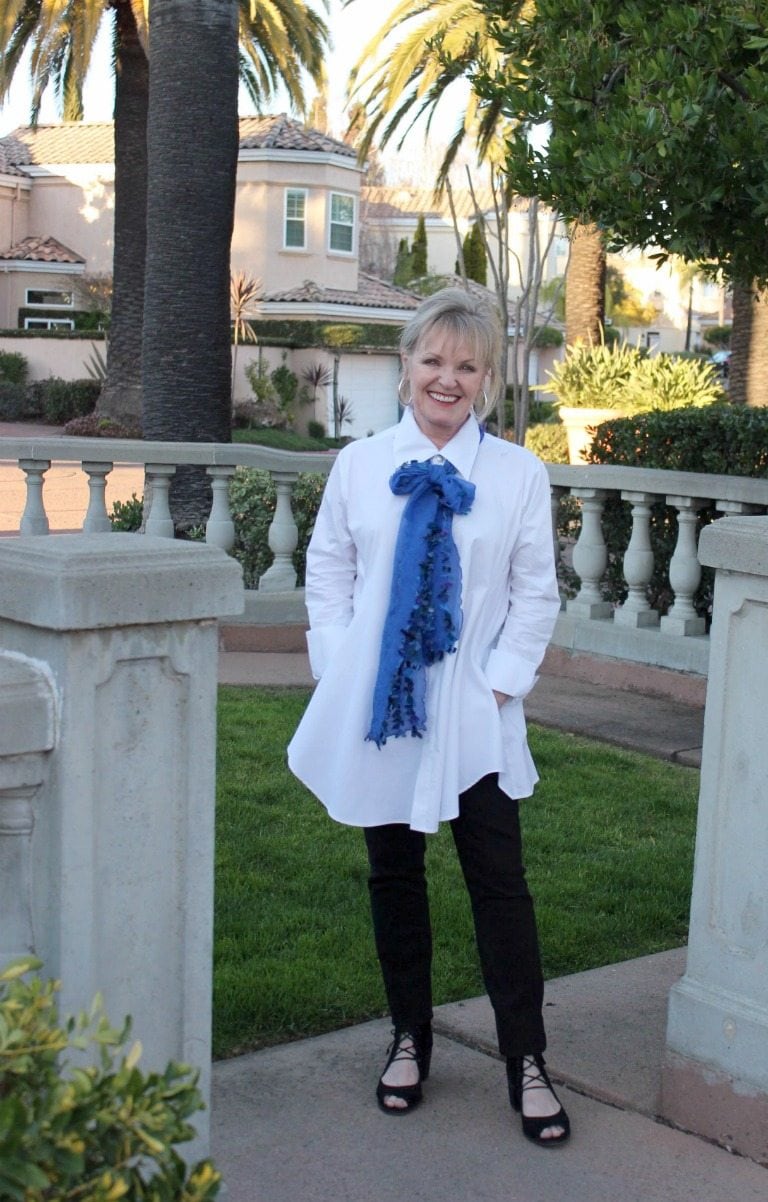 Jennifer Connolly of A Well Styled Life wearing Artist's Smock from Artful Home
