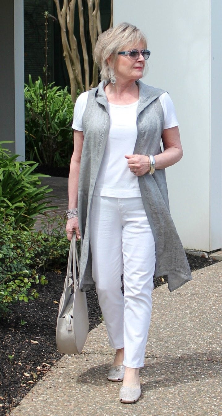 Jennifer Connolly of A Well Styled Life wearing Vera vest from Artful Home