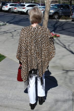 Jennifer Connolly of A Well Styled Life wearing leopard wrap by Chico's