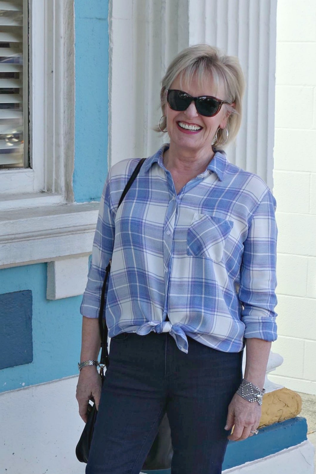 Style expert Jennifer Connolly of A Well Styled Life styling plaid with peals
