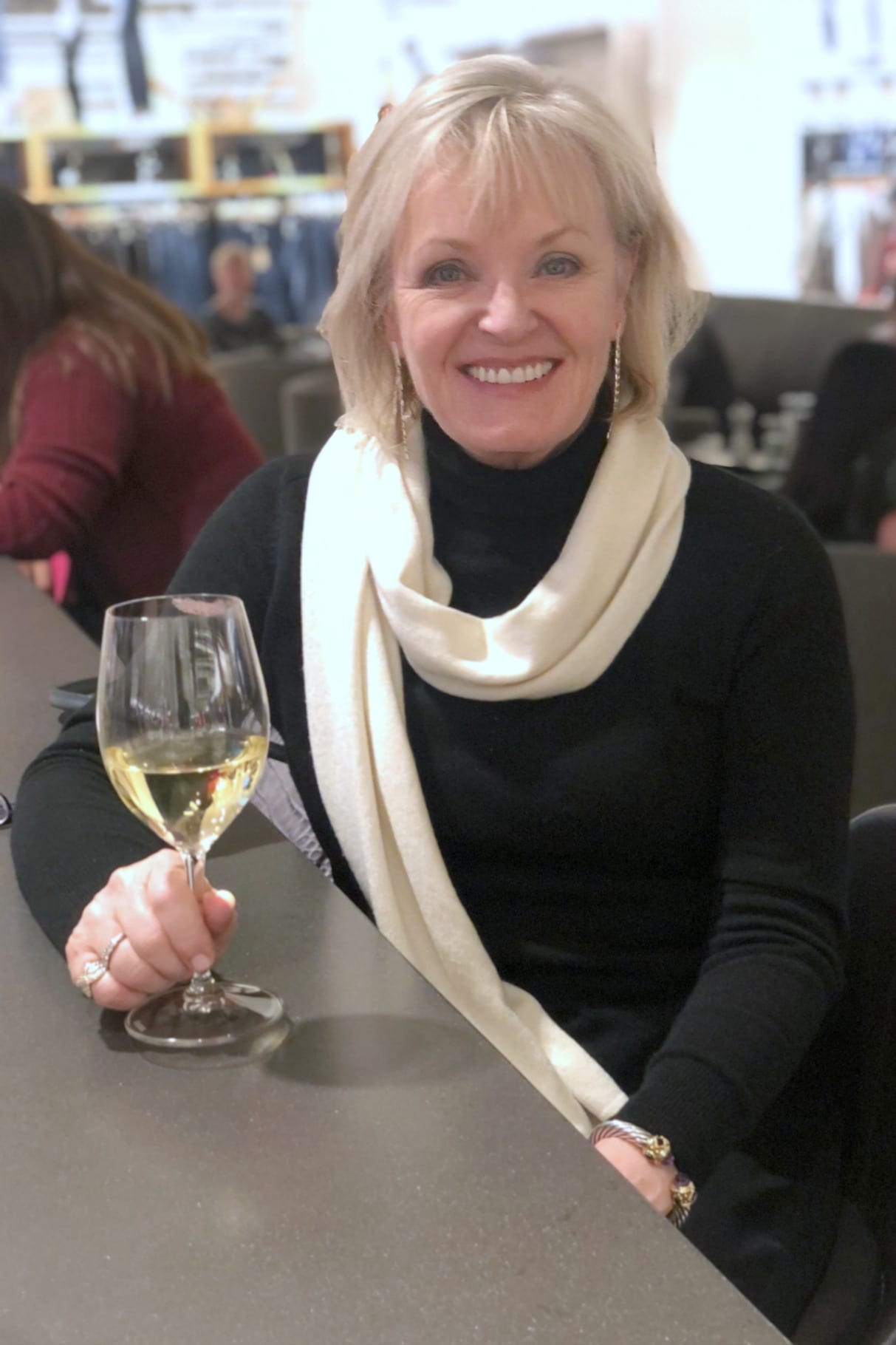 Jennifer Connolly enjoying a glass of chardonnay