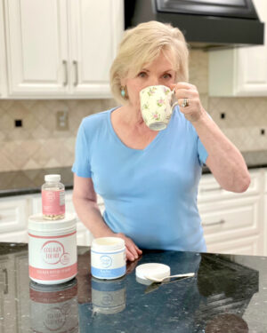 woman drinking tea with marine collagen added