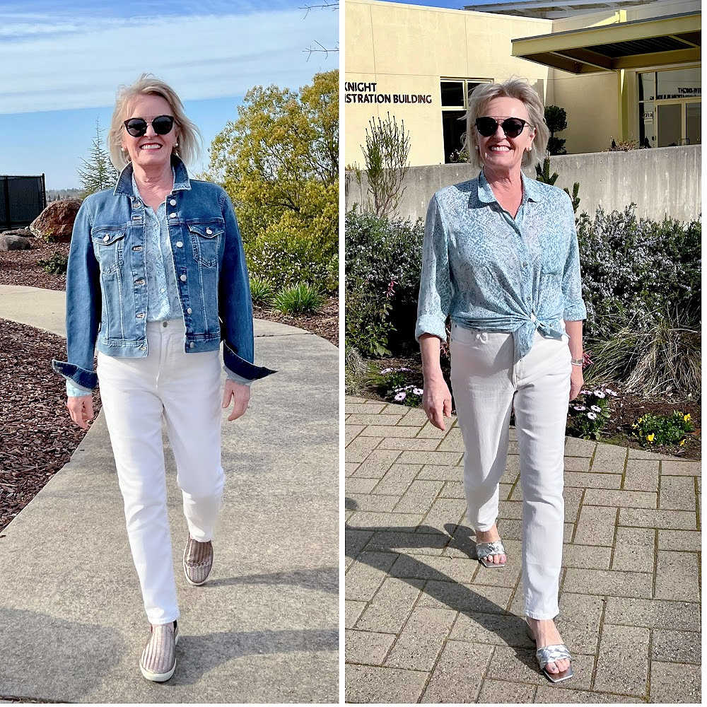 WOMAN WEARING WHITE JEANS FOR SPRING AND SUMMER
