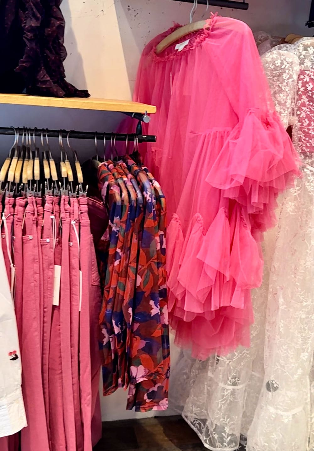rack of barbie pink garments