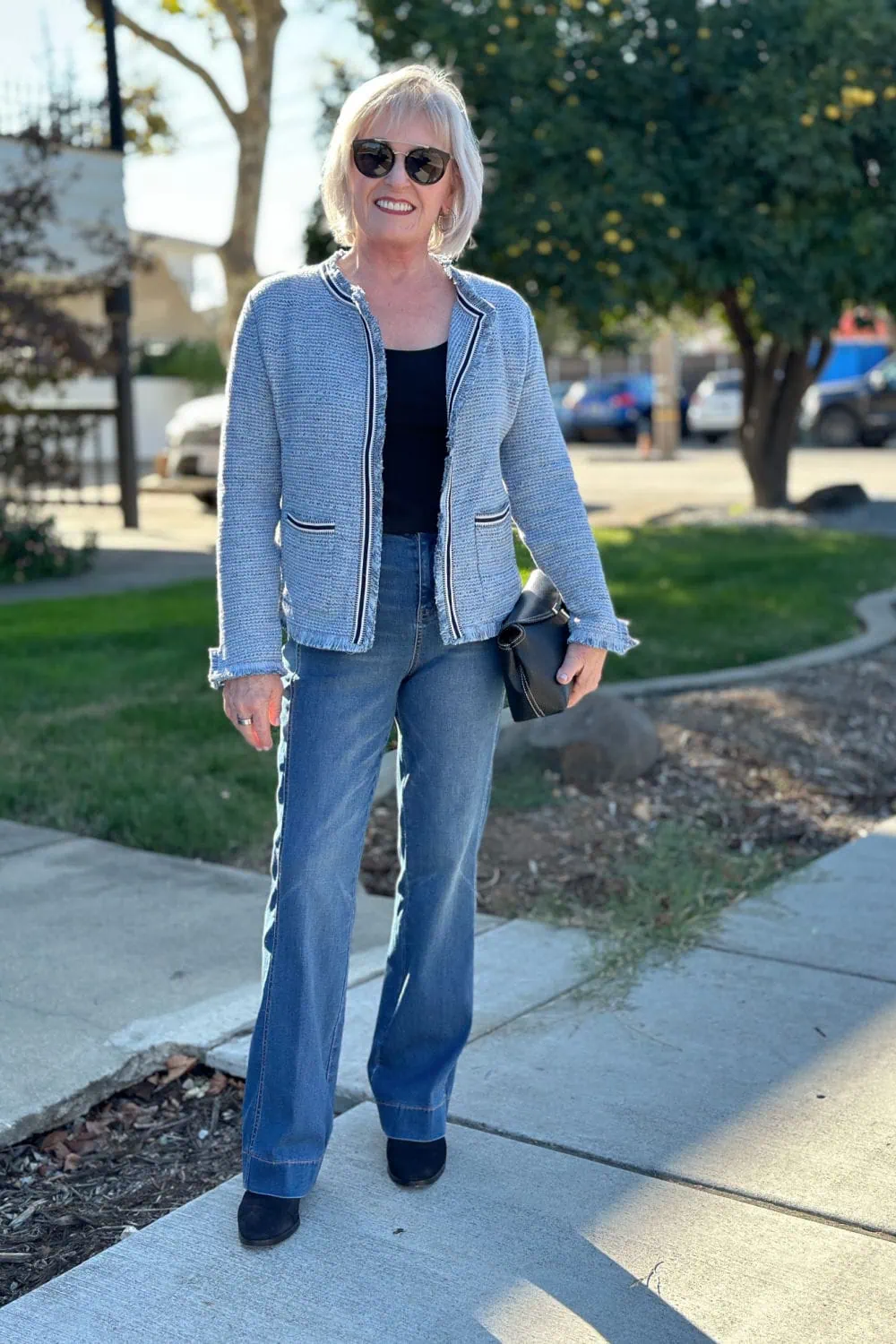 Soft blazer and comfortable bottoms outfit