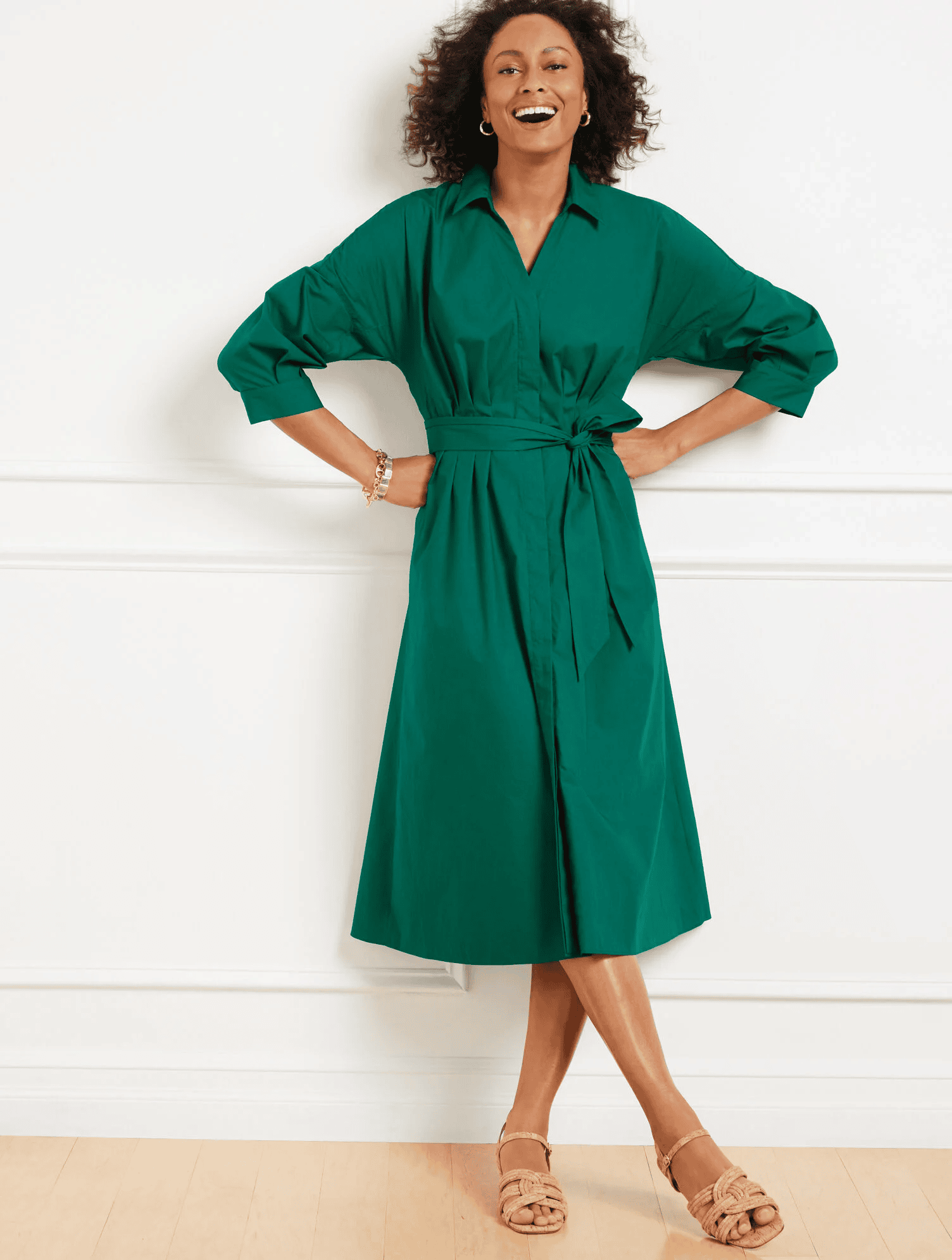talbots POPLIN PUFF SLEEVE SHIRTDRESS for late summer early fall fashion for women over 50 60 70