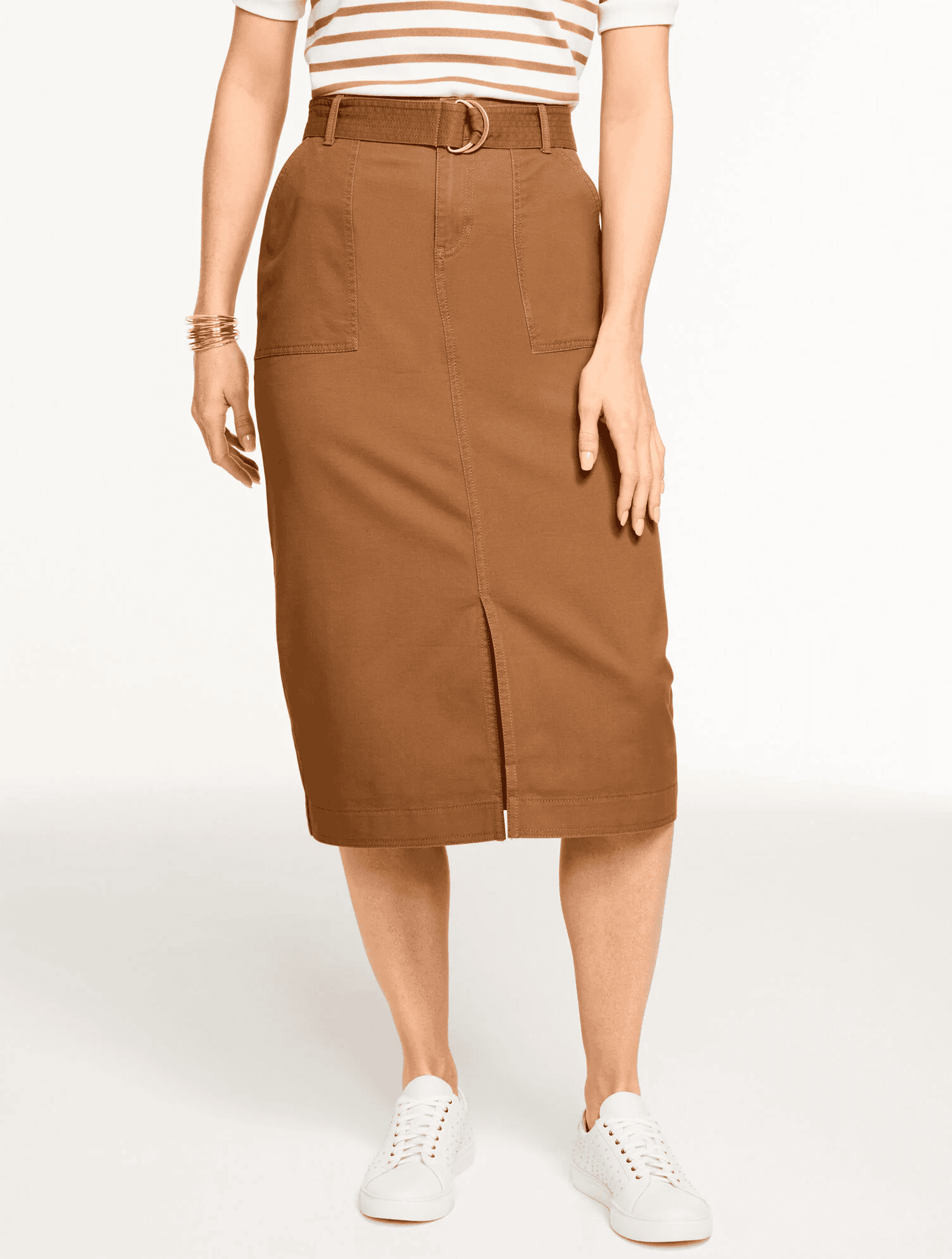BELTED TWILL MIDI SKIRT TALBOTS