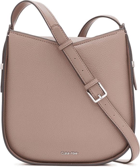 Calvin Klein Willow Messenger Crossbody bag in cocoa brown leather with slim structured shape and adjustable strap.