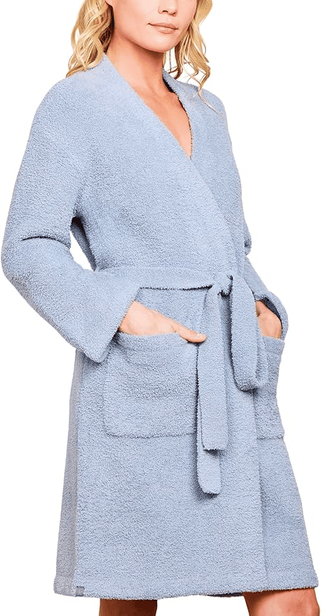 woman wearing barefoot dreams robe