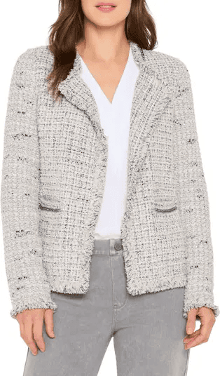Nic+Zoe Chain Trim Fringe Mix Knit Jacket Winter Layers for Women over 50 60 70
