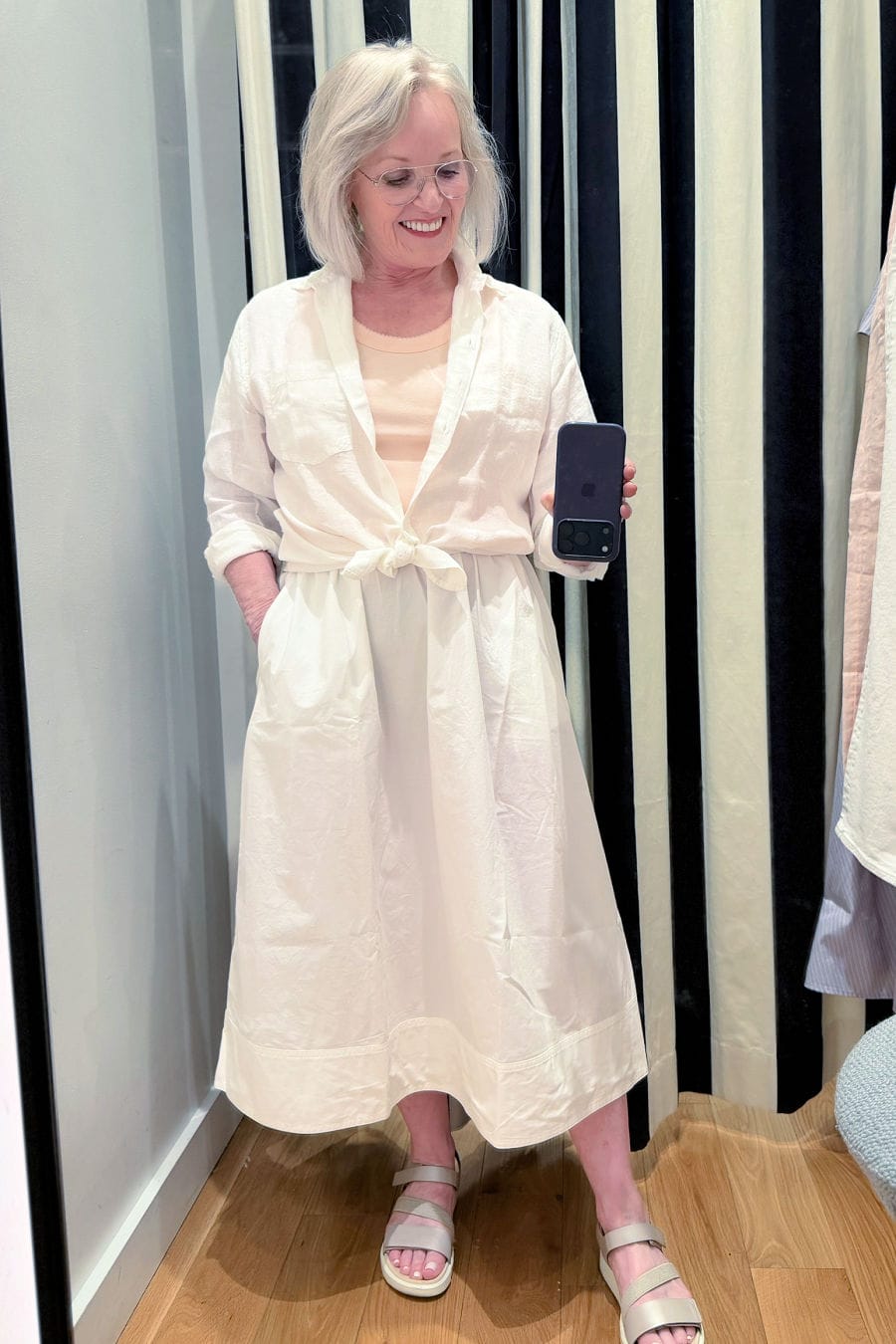 jcrew cotton poplin skirt worn with new linen shirt from 2026 collection