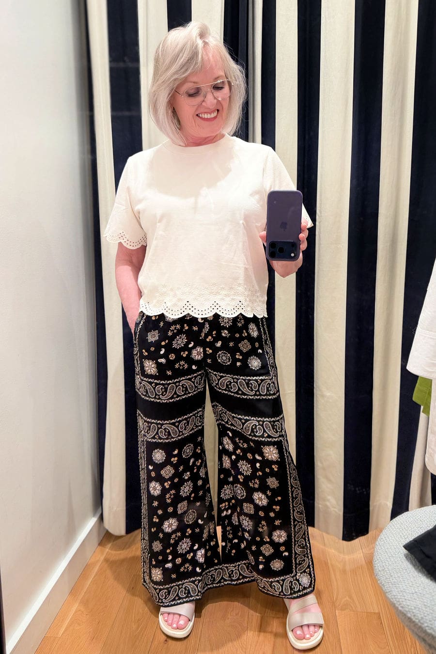 jcrew new spring scalloped edge tee and bandana print pant