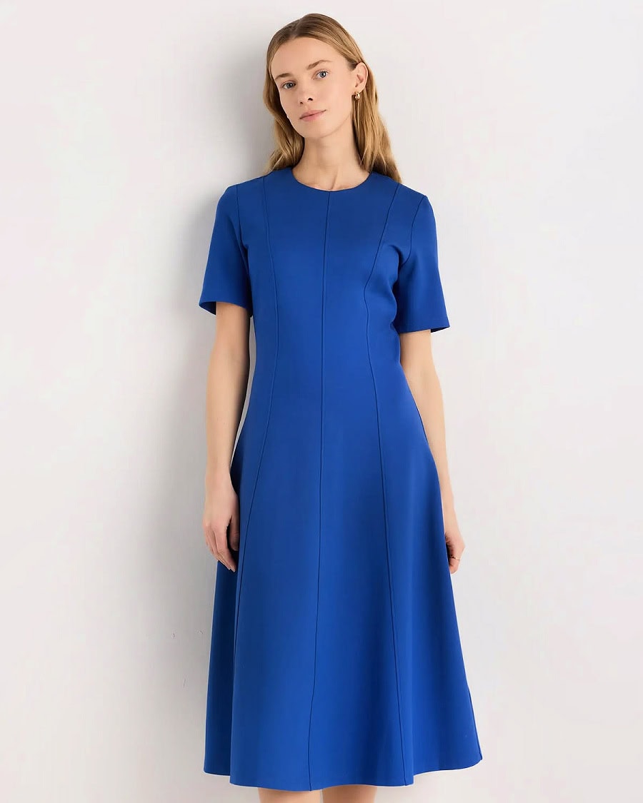 ULTRA-STRETCH SHORT SLEEVE MIDI PONTE DRESS