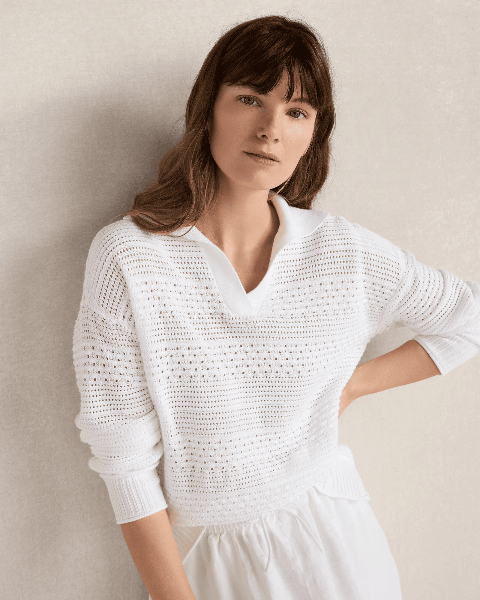 Cotton Mixed Stitch Johnny Collar Sweater
