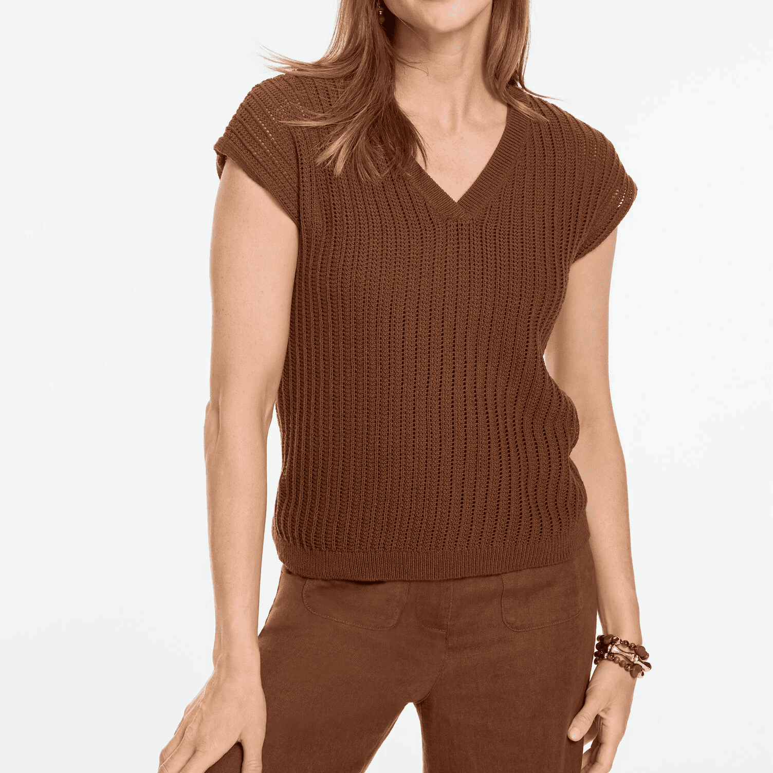 Open Stitch V-Neck Pullover