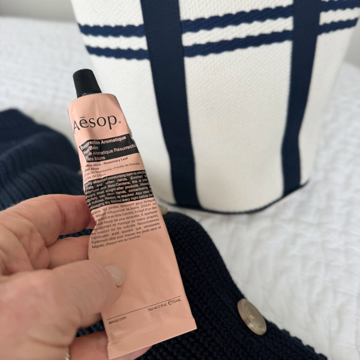 Aesop Resurrection hand balm, going into purse