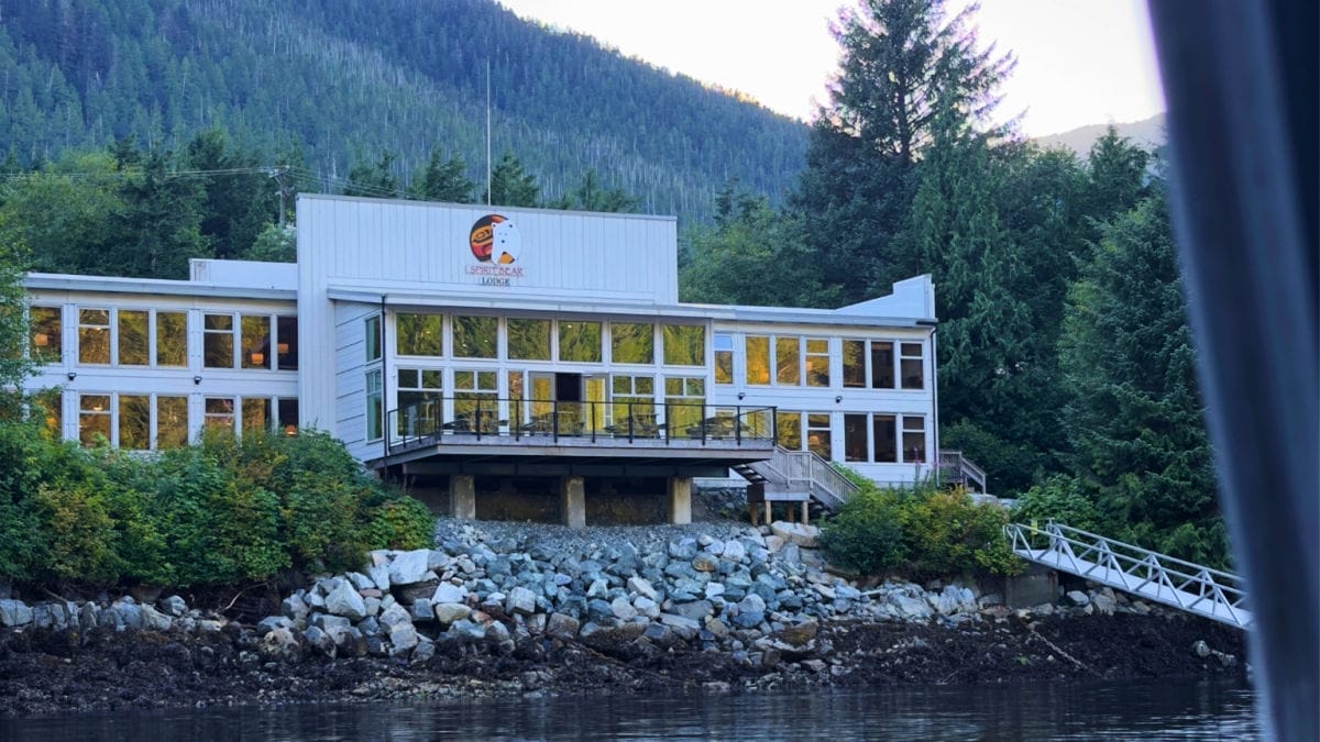 Front of Spirit Bear Lodge viewed from the water