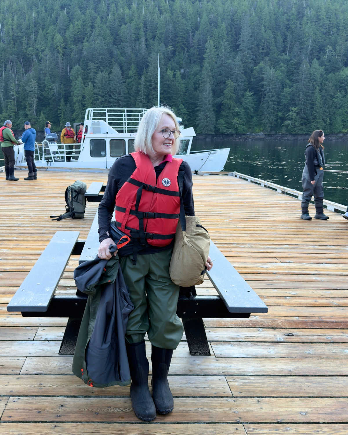 Preparing to board boats for a bear-watching excursion
